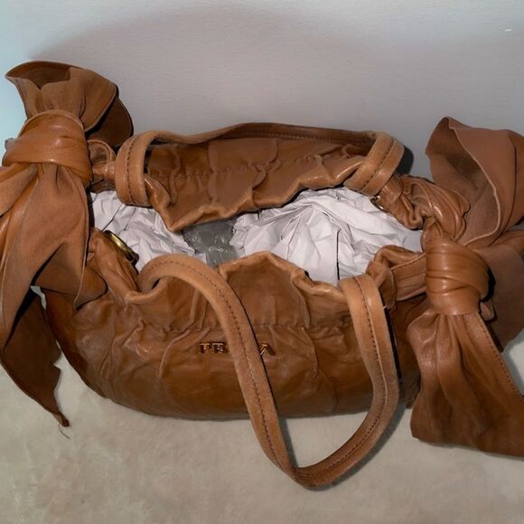 AUTHENTIC PRADA LAMBSKIN HOBO BAG CAMEL MEDIUM - Picture 10 of 15